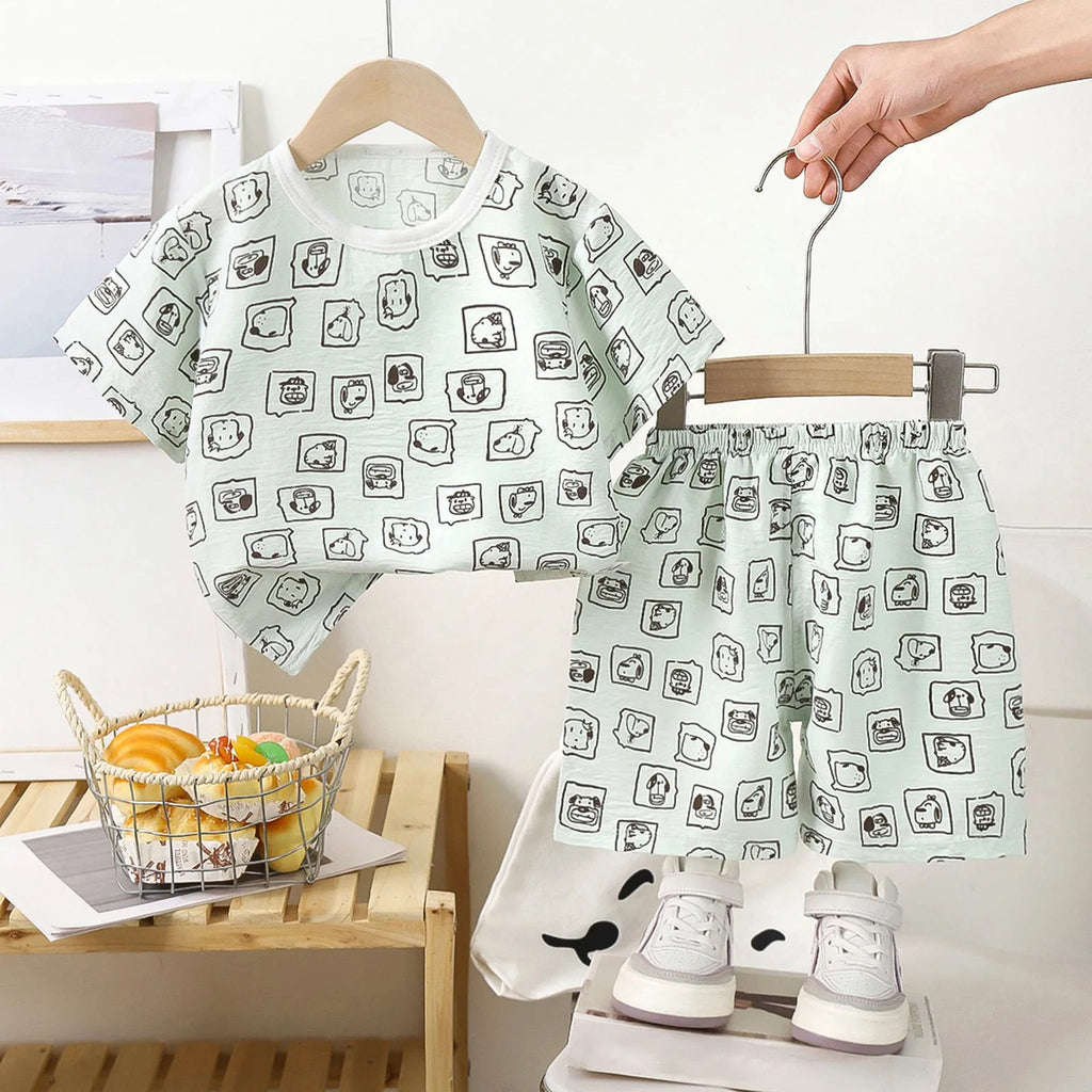 Baby Boy Set Summer Boys Short Sleeved Shorts Loose Stylish Two Piece Suits Girls Short Sleeved Suits Home Clothes 한국 아동복 2025