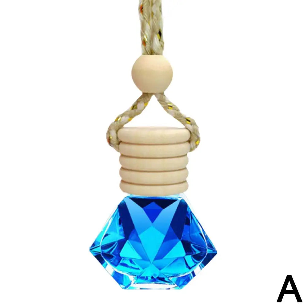 Car Hanging Perfume Bottle Glass Essential Oil Diffuser Refillable Air Freshener Wooden Cap Auto Decoration