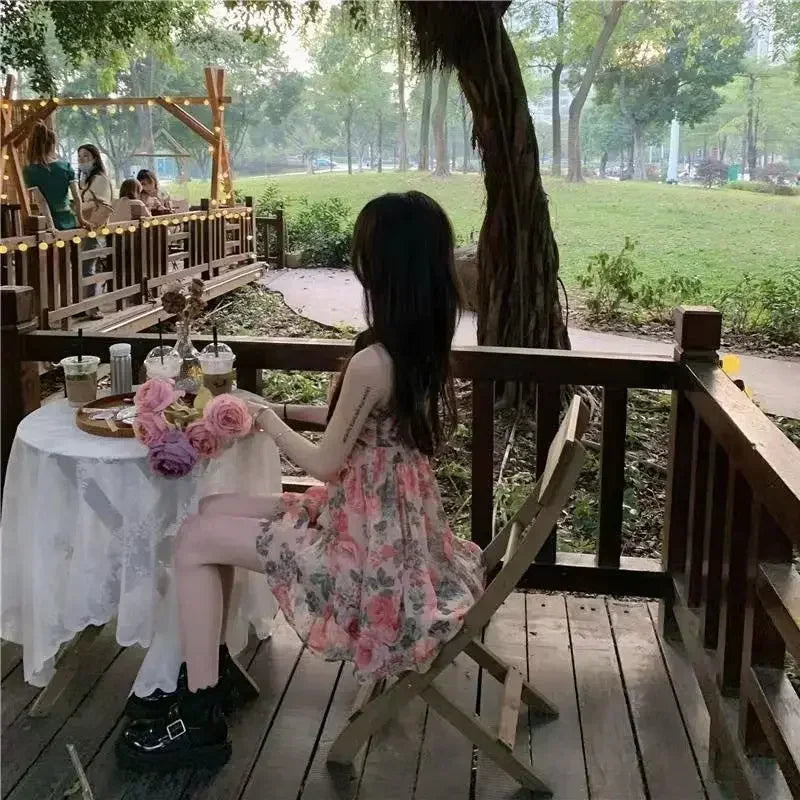 Nice Elegant High-waisted Slimming Floral Tank Dress For Women Spring Summer French Style Petite Mini Dress A- Line Sleeveless