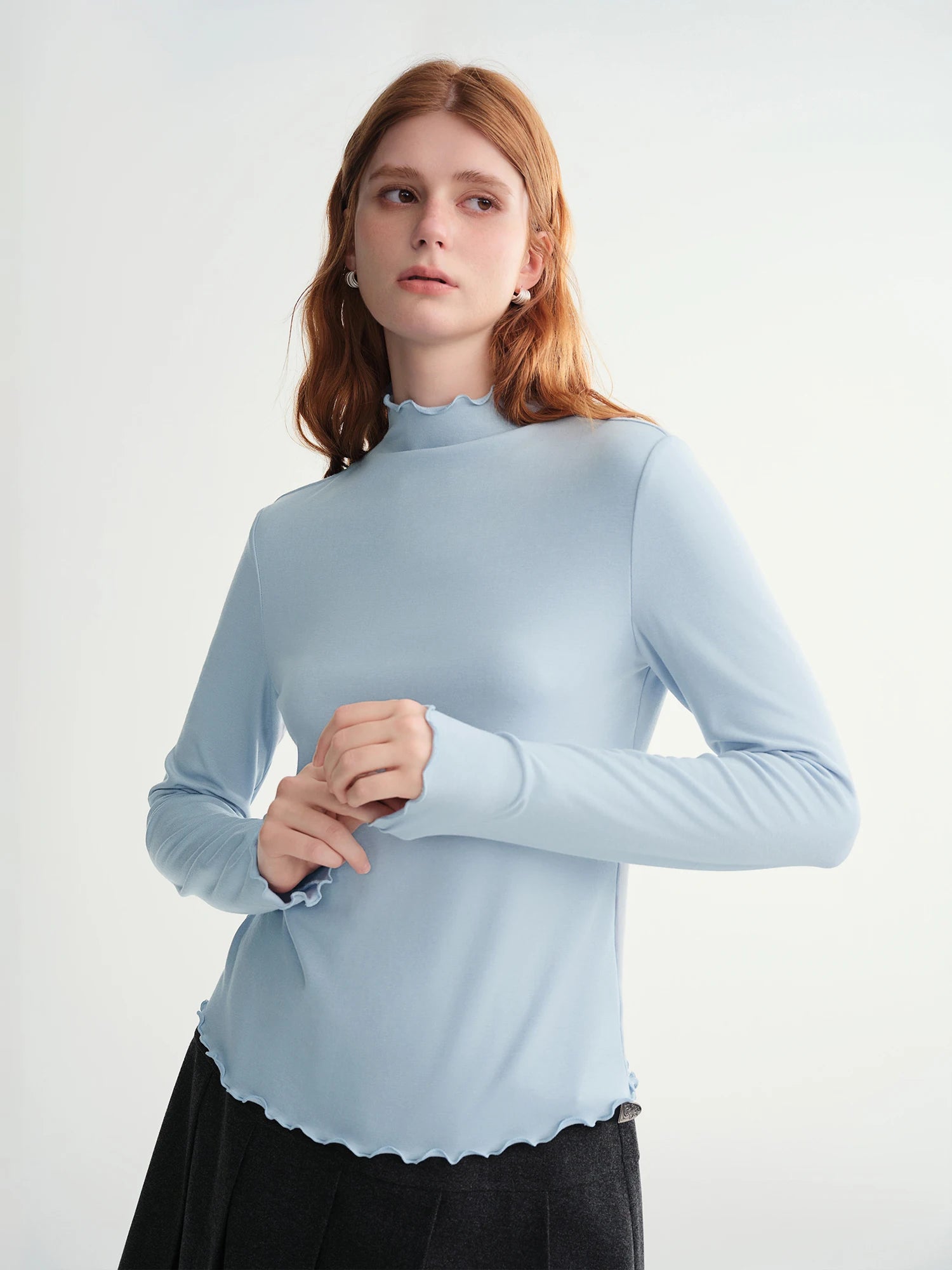Dushu Self Heating Wool T Shirt For Women Warm Longline Pullover Soft Knit Thermal Top Curvy Fit