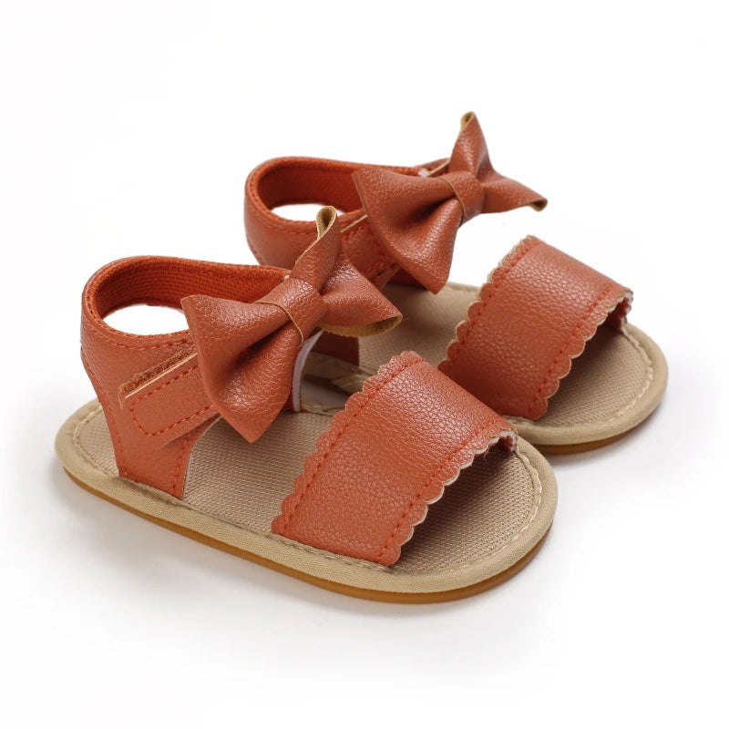 Baby Girl First Walker Sandals - Bow PU Leather Hook & Loop Shoes