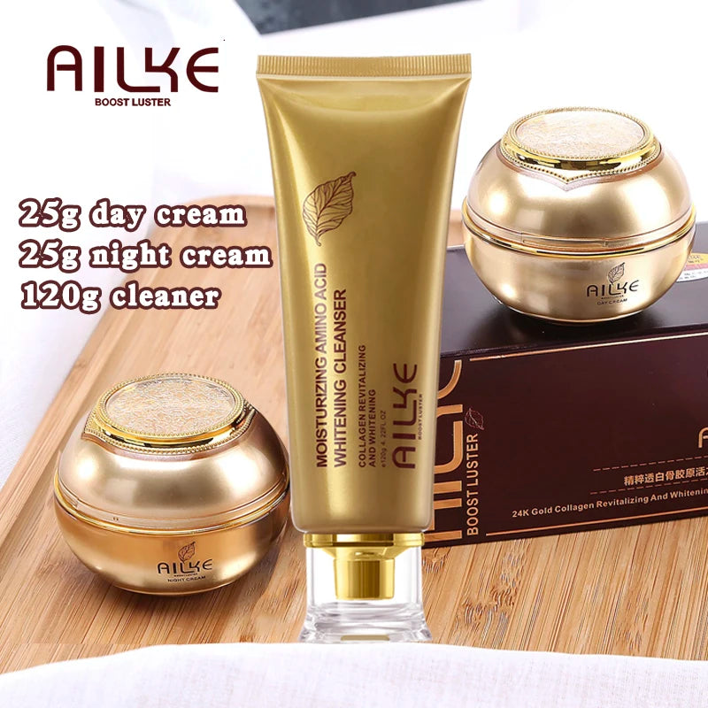 AILKE 24K Gold Collagen Whitening Skin Care Set - Anti-Aging