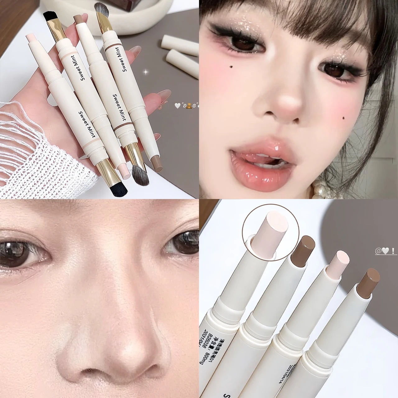 Dual-Ended Face Contour & Highlight Stick 3D Nose Shadow with Smudge Brush Silky Smooth Concealer Pen Natural Sculpting Makeup