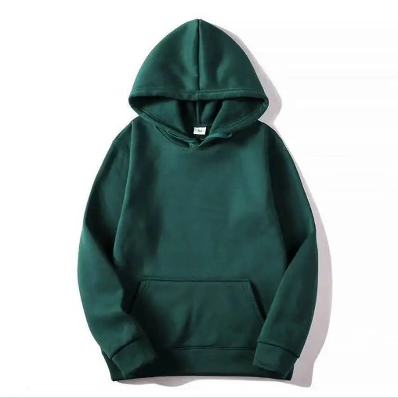 Men's Plain Fleece Pullover Hoodie - Solid Color Polyester