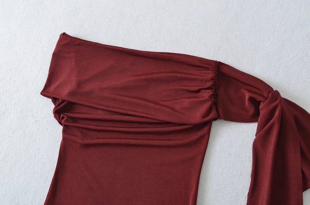 Sexy Pure Desire Short Sleeve T-Shirt Women's Spicy Girl Sash One Shoulder Tube Top Short Length Slim Fit Casual Noble