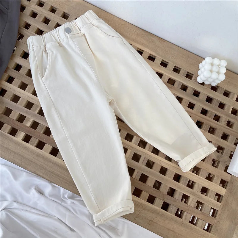 2-7Y New Autumn Casual Pants Solid Color Elastic Waist Pants with Side Pockets for Boys Girls Cotton Trousers Daily