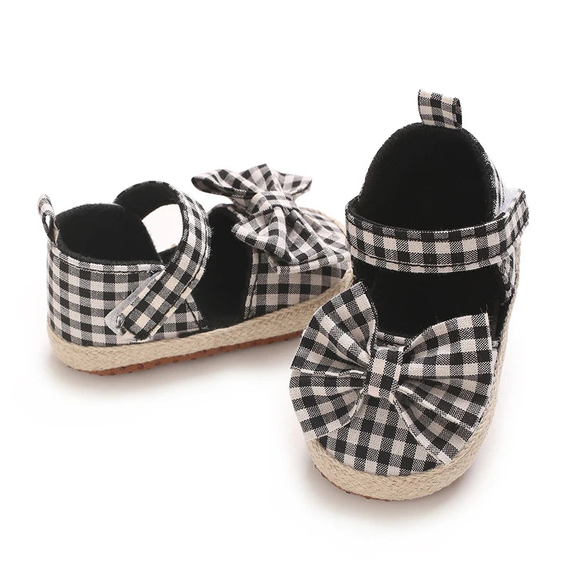 0-18 Months Girl Lattice Baby Princess Shoes Casual Anti slip Bow Four Seasons Preschool Children's Soft Sole First Walking Shoe