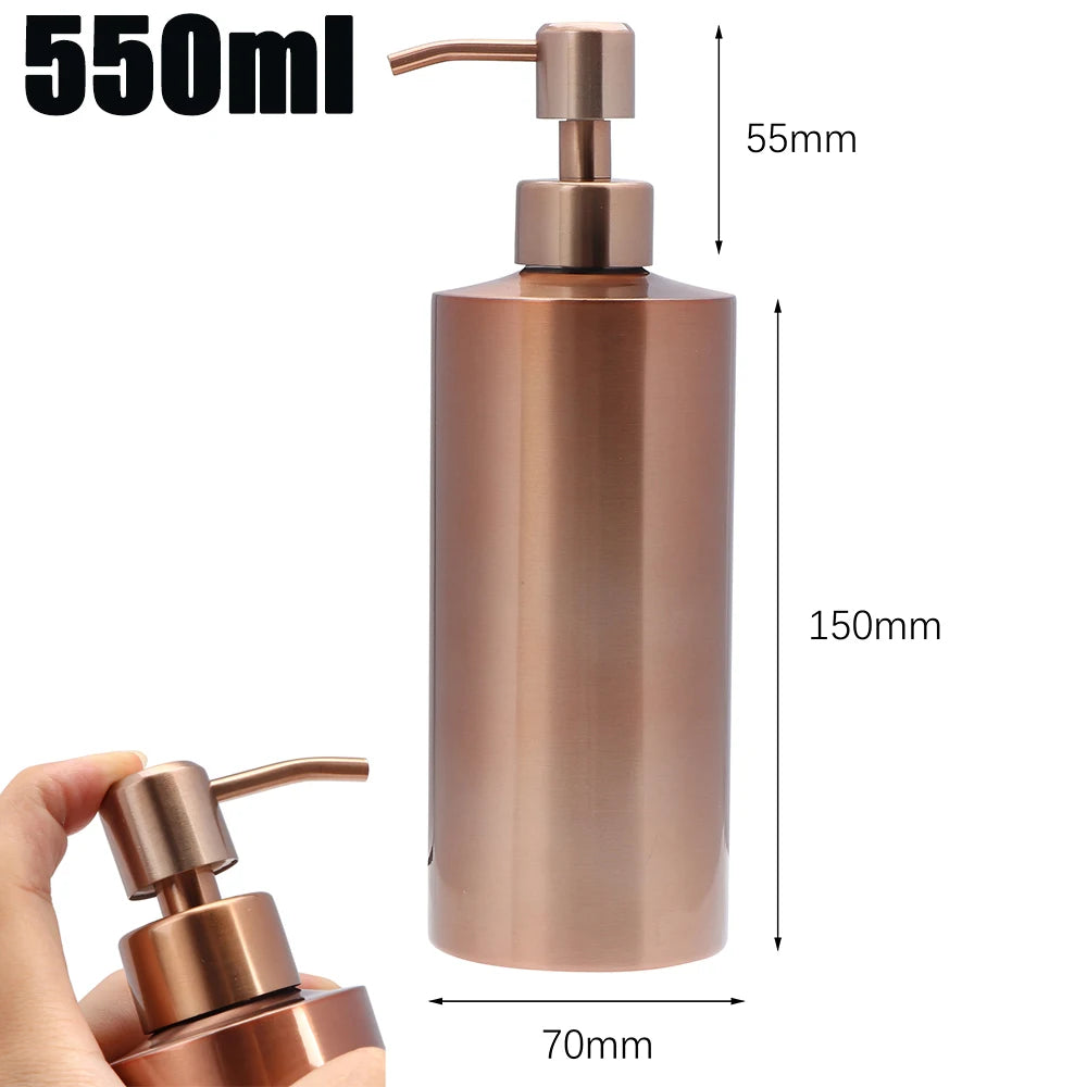 250/350/550Ml Rose Goldr Liquid Soap Dispenser Pump Bottle Lotion Hand Sanitizer Shampoo Stainless Steel Bottle Bathroom