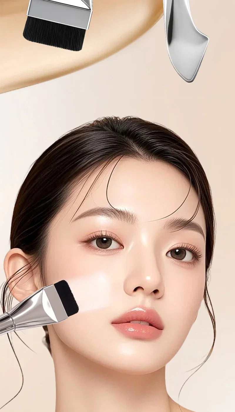 GECOMO two-headed one-word foundation brush, no foundation, no trace light mask brush, fast powder on makeup, beauty tools