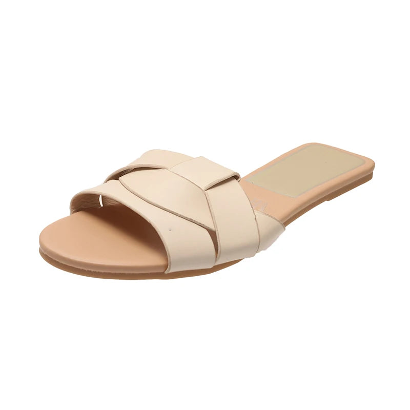 NAZSQ Women's Solid Color Fashion Slides - Summer Casual Flat Slippers