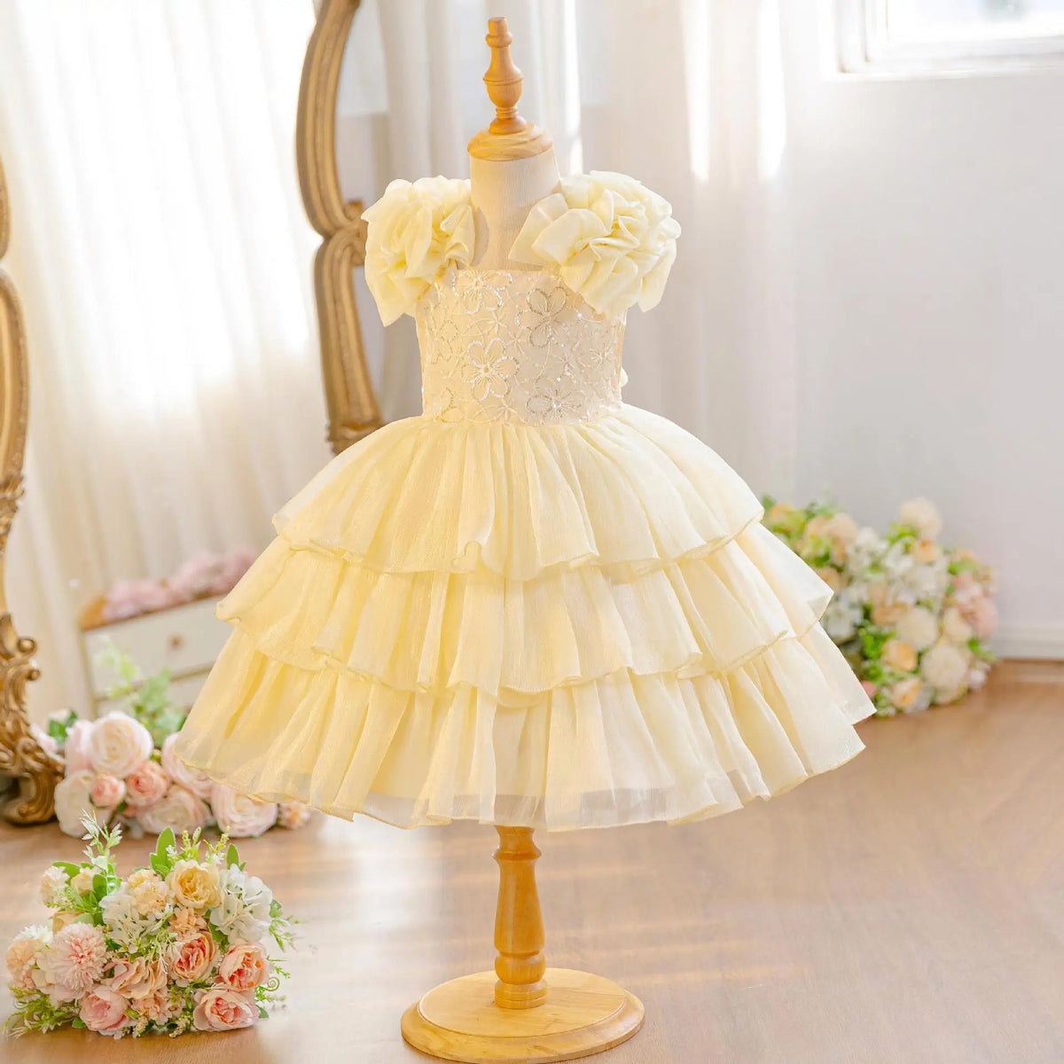 HETISO Baby Girls Summer New Version Layered Dresses Children's One Year Princess Sequined Pink Wedding Party Ball Gown 1-5Y