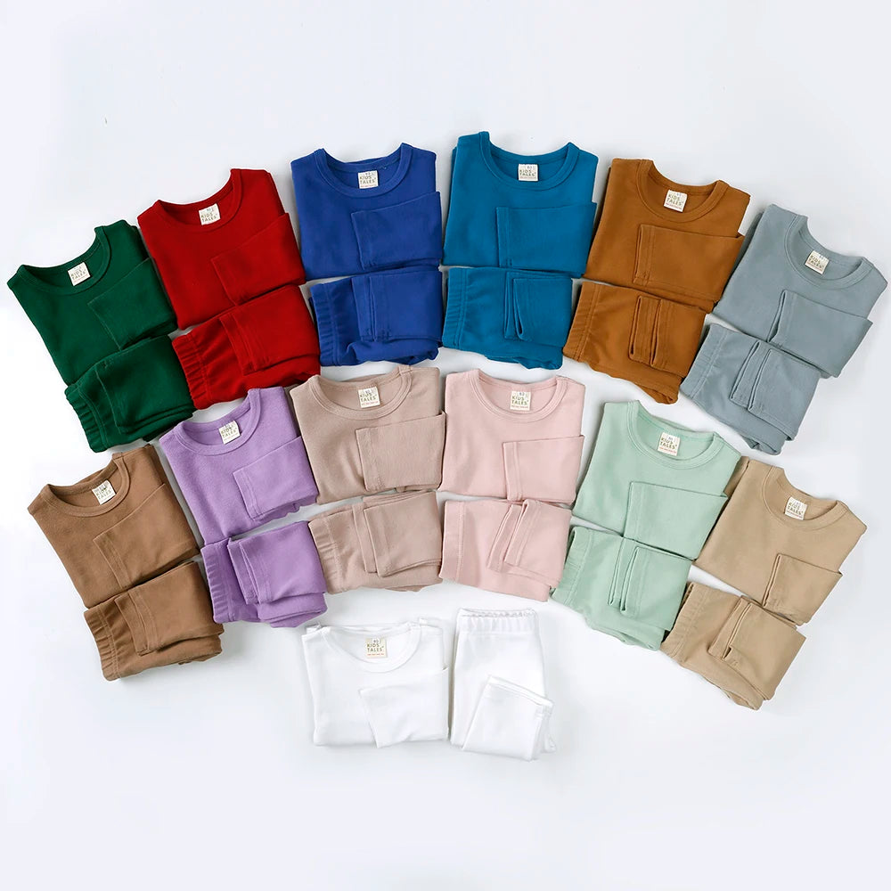 Kids Tales Basic Cotton Pajama Set - Long Sleeve Unisex Sleepwear