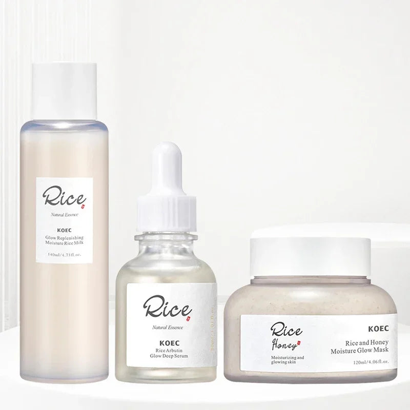 3pcs Rice Honey Facial Skincare Set Rice Extract Moisturizing Essence Facial Soothing Toner Honey Revitalizing Overnight Mask