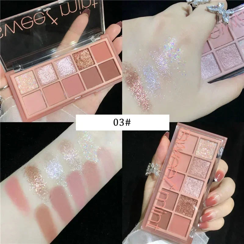 10-Color Eyeshadow Palette - Glitter Shimmer Matte Waterproof