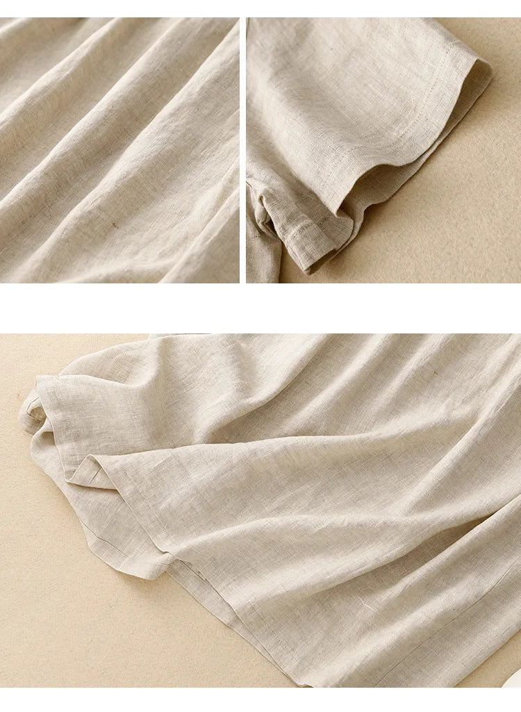 Korean Style Summer Fashion Solid Color Simple Basic Cotton Linen Dress for Women Good Quality Half Sleeve Elegant Frock Female