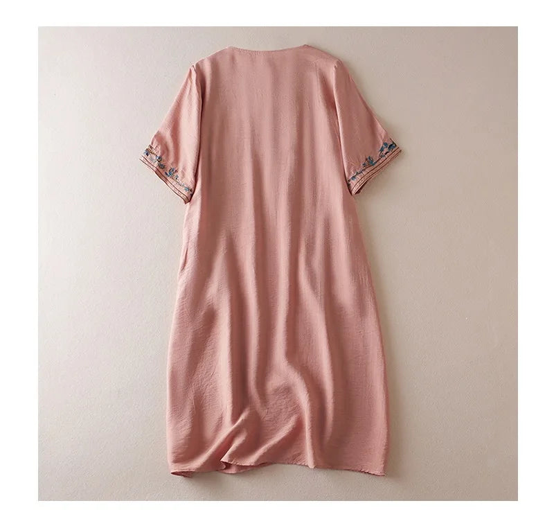 Elegant Large Size Embroidered Dress Heavy Work Loose Slimming Long Skirt Women's Fashion Spring Summer New Style Casual Style