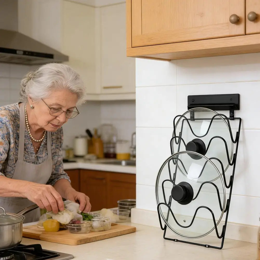 Estante Organizador de Cocina Colgante de Pared para Tapas de Olla, Estante Metálico de Cinco Niveles para Tapas de Olla, Antioxidante, Multifuncional, Estante de Almacenamiento de Tapas de Olla