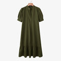 Women Casual A-Line Midi Dress Stand Collar Half Puff Sleeves Solid Color Loose Dresses ZANZEA Minimalist Daily Wear Vestidos