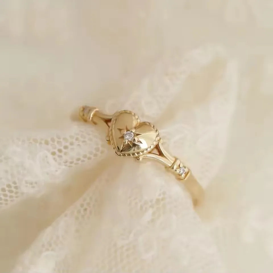 Hot Selling Gold Plated Stainless Steel Rings For Women Heart Ring Jewelry Accessories Wholesale Size 6-11