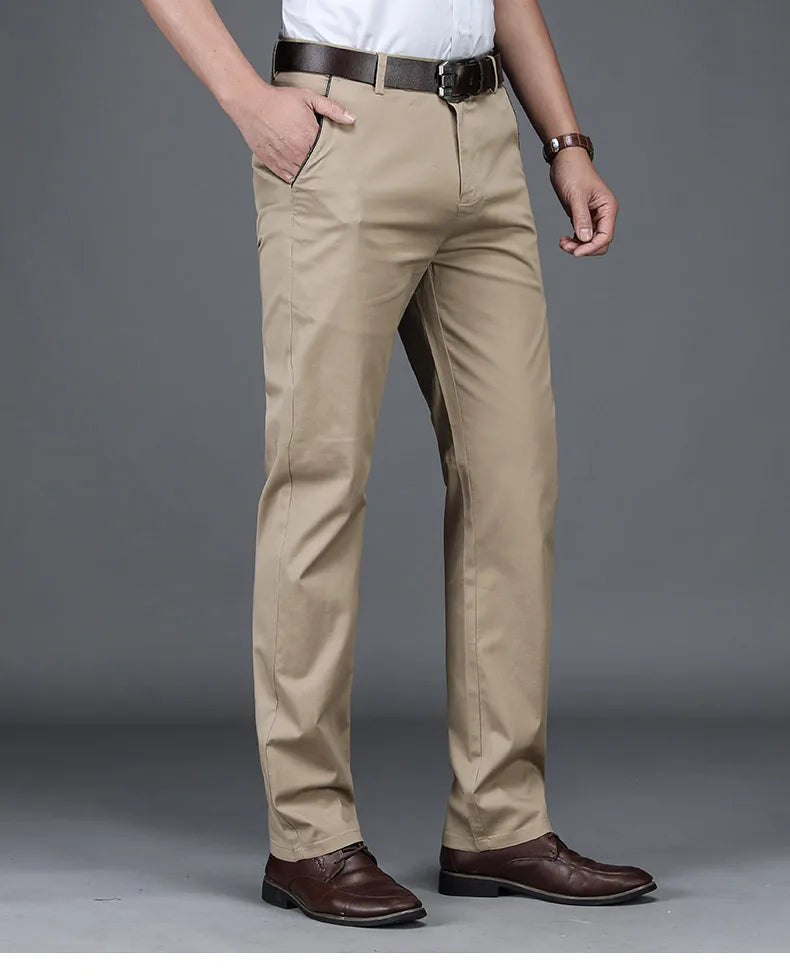 Classic Style Summer Men's Thin Cotton Casual Pants Business Fashion Stretch Loose Straight Beige Trousers Male Brand Clothes