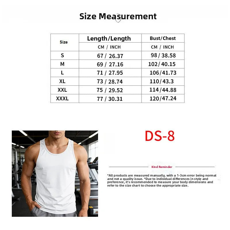 Men's Gym Sports Tank Top Muscle Aesthetic Dry Fast Workwear Polyester Fiber Summer Sport Fit Style Solid Color round Neck