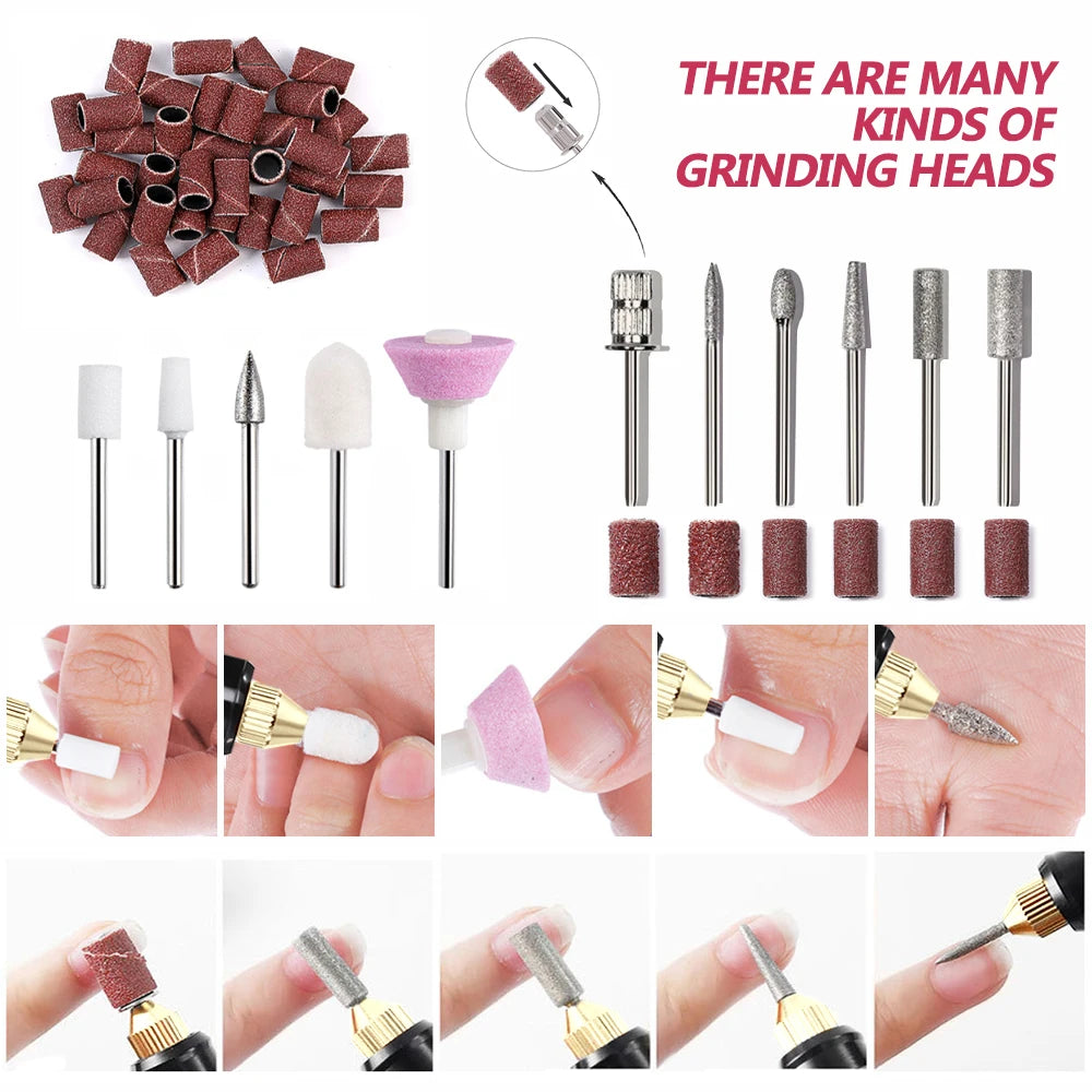 LULAA Portable Electric Nail Drill Machine Set Gel Polish Remover Dead Skin Nail Polishing Tools Kit Sander Nails Accessories