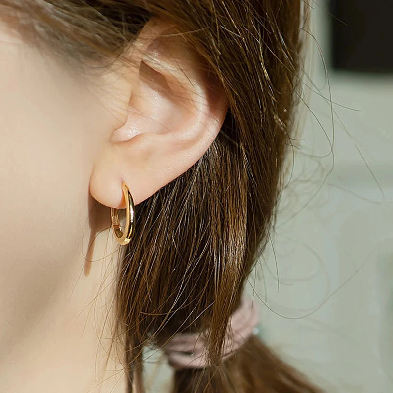 Huitan Versatile Gold Color Hoop Earrings Female Daily Jewelry Matel Style Design Accessories For Women'S