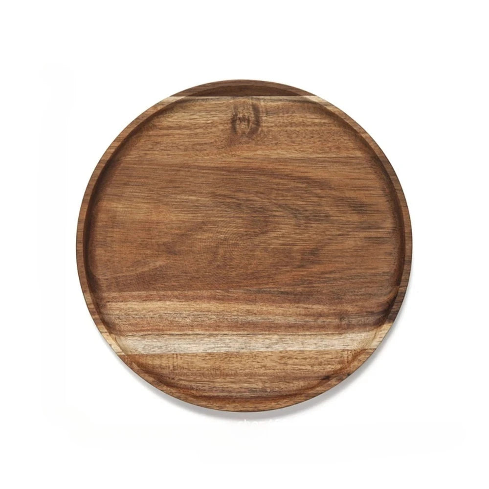 Acacia Wood Round Serving Tray - 20cm/25cm Stackable Dinner Plate