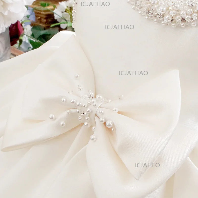 Wedding Princess Tutu Dress Baby First Birthday Party Kids Competition Children Flower Girl White Formal Performance Costume