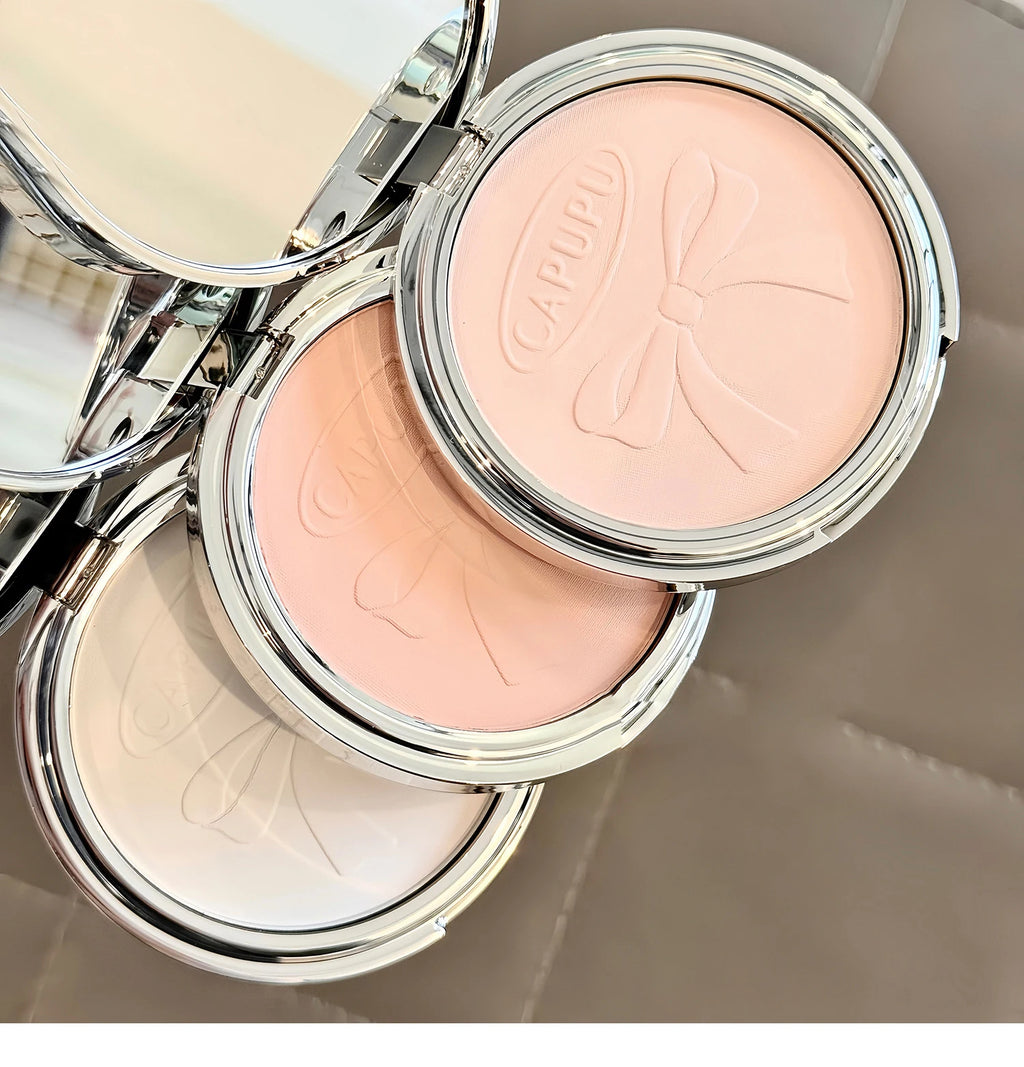 Bowknot Pressed Powder Transparent White Matte Brighten Concealer Long-lasting Oil Control Face Makeup Smooth Setting Powder