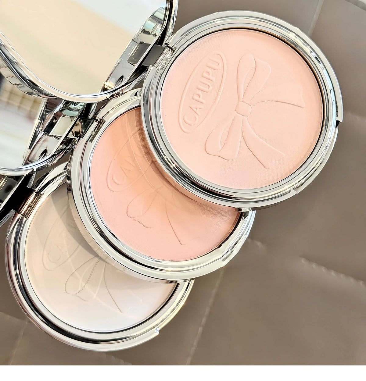 Bowknot Pressed Powder Transparent White Matte Brighten Concealer Long-lasting Oil Control Face Makeup Smooth Setting Powder