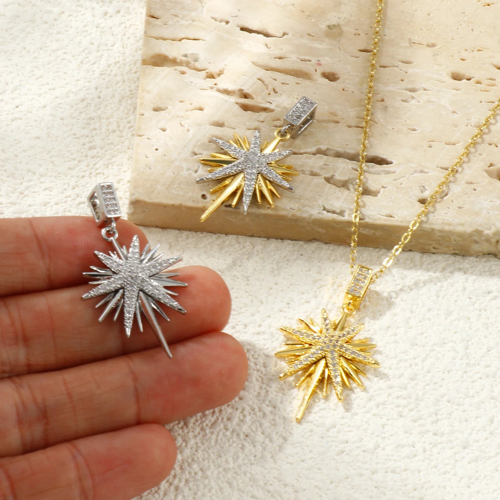 1Pc New Brass Charms Multicolor Galaxy Star Micro Pave Clear Cubic Zirconia Pendant Diy Necklace For Women'S Jewelry 3.6Cm X 2.1Cm