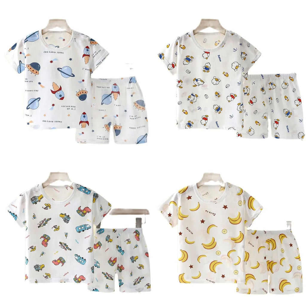 Wistful Smile Children's Cotton Pajama Set - Short Sleeve Cartoon