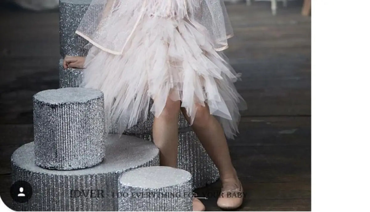 High-end Girls Tutu Dress 2026 New Summer Kids Sequin Flower Feather Slip Dresses Little Girls Princess Performance Dress