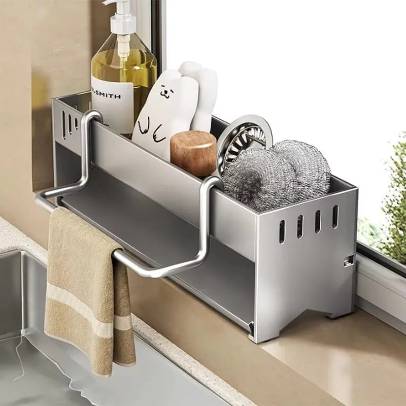 Estante de Esponja de Acero Inoxidable para Cocina, Estante de Drenaje para Trapos de Fregadero Doméstico, Estante de Almacenamiento Multifuncional para Estropajos y Bolas de Acero