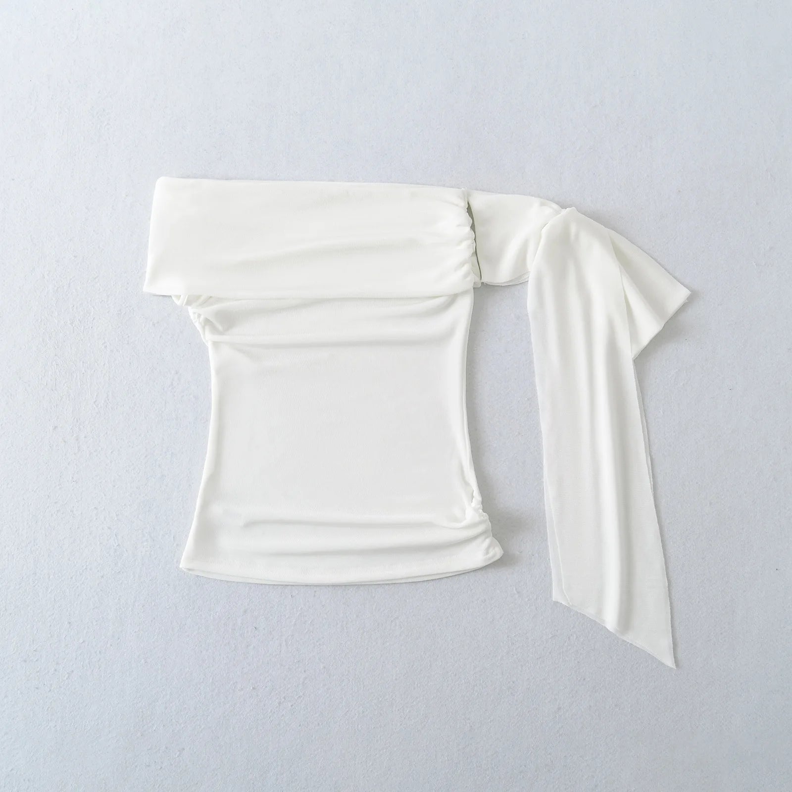 Sexy Pure Desire Short Sleeve T-Shirt Women's Spicy Girl Sash One Shoulder Tube Top Short Length Slim Fit Casual Noble
