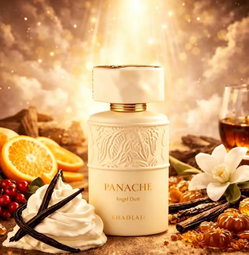 Khadlaj Panache Angel Dust Cream Food White Flower Tone, gentle powder sweet, women's perfume spray, 3.4oz100ml, lasting milk fragrance, applicable to multiple venues