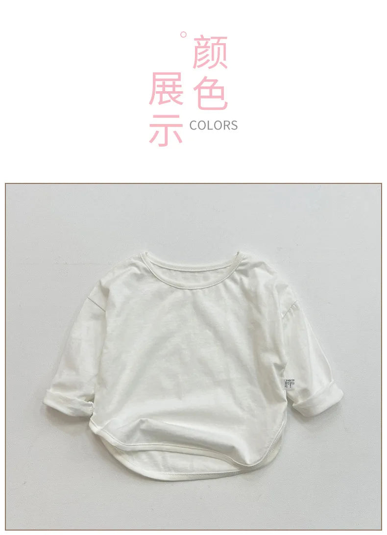 100% Cotton Children Simple T-Shirt Solid Color Versatile Short Sleeve Tops For Boys And Girls Summer New Baby Bottoming Shirt