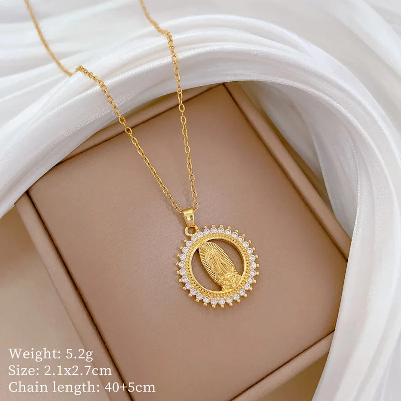 Full Zircon Cross Necklace For Women'S Gold Color Anti-Tarnish Titanium Steel Jewelry