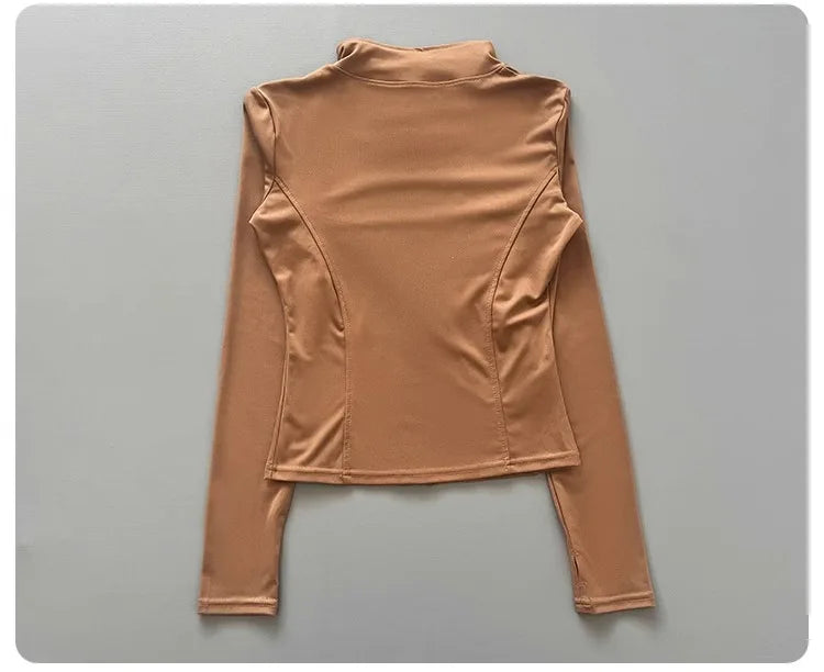 Women's Workout Jacket Stretch Fitted Zip Front Long Sleeve Running Yoga Slimming Waist-Cinching Stand Collar Quick-Dry Sportswe
