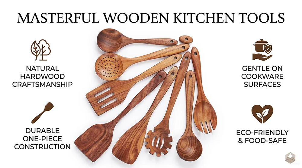 10pcs Wooden Spoons For Cooking Wooden Utensils For Cooking Teak Wooden Kitchen Utensils Set