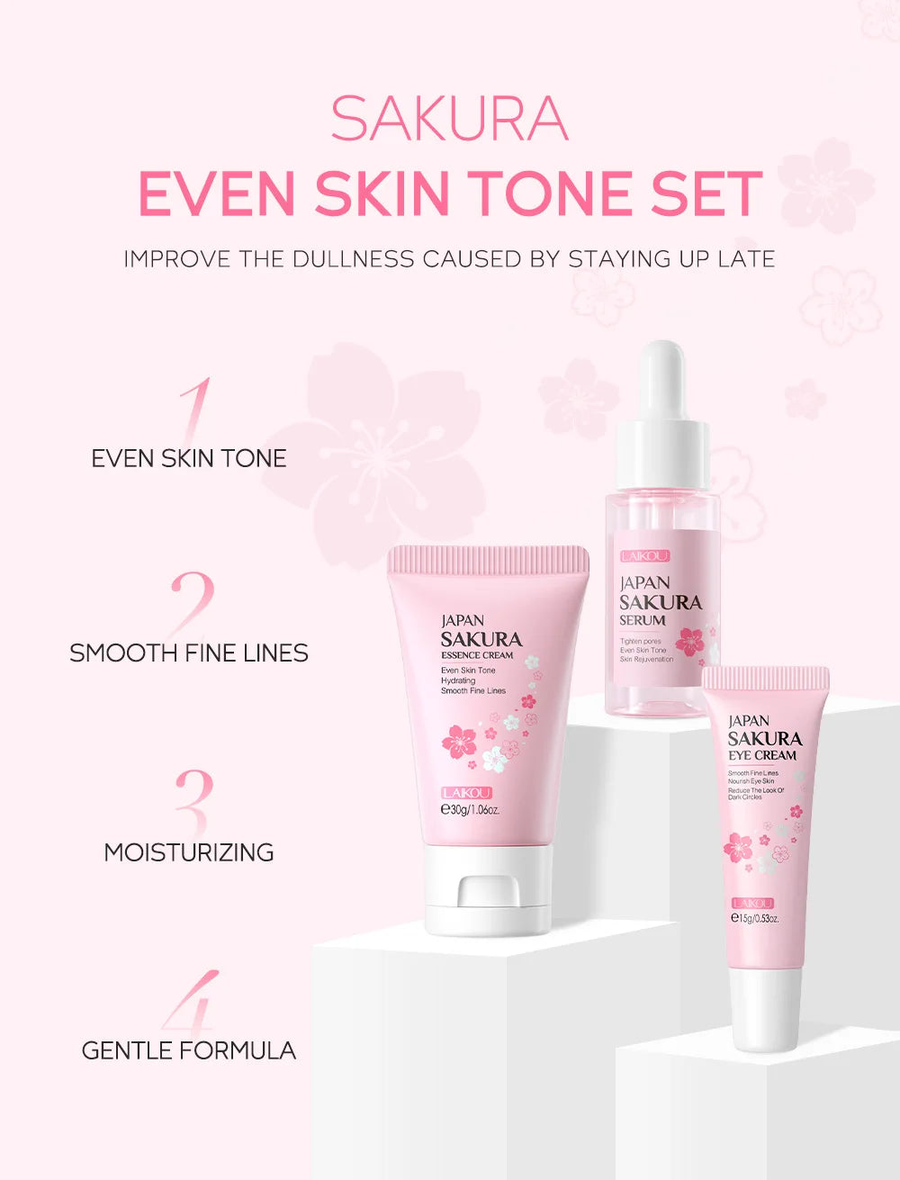 LAIKOU Vitamin C Skin Care Sets 3pcs Face Cream Serum Eye Cream Moisturizing Anti Wrinkles Facial Care Kit