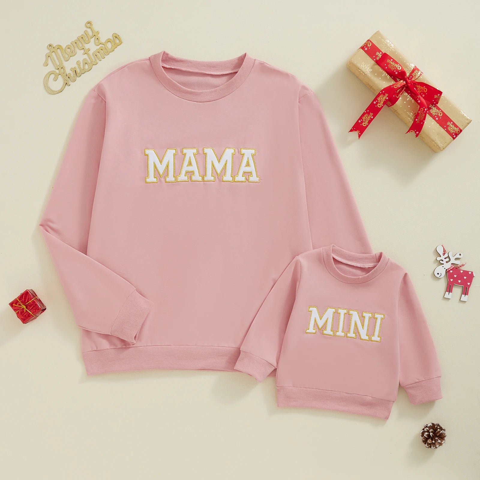 Citgeett Mommy And Me Matching Outfits 0to3Y Letter Embroidered Long Sleeve Pullovers For Fall