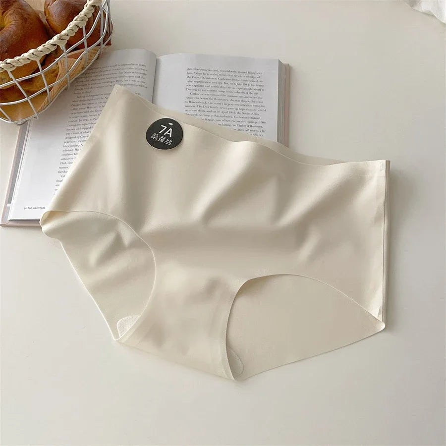 4PCS Seamless Mulberry Silk Underwear Ultral Thin Women's Panties Sexy High Elastic Invisible Briefs Soft Underpants Lingerie