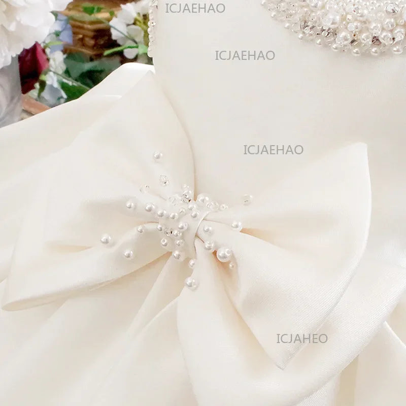 Wedding Princess Tutu Dress Baby First Birthday Party Kids Competition Children Flower Girl White Formal Performance Costume