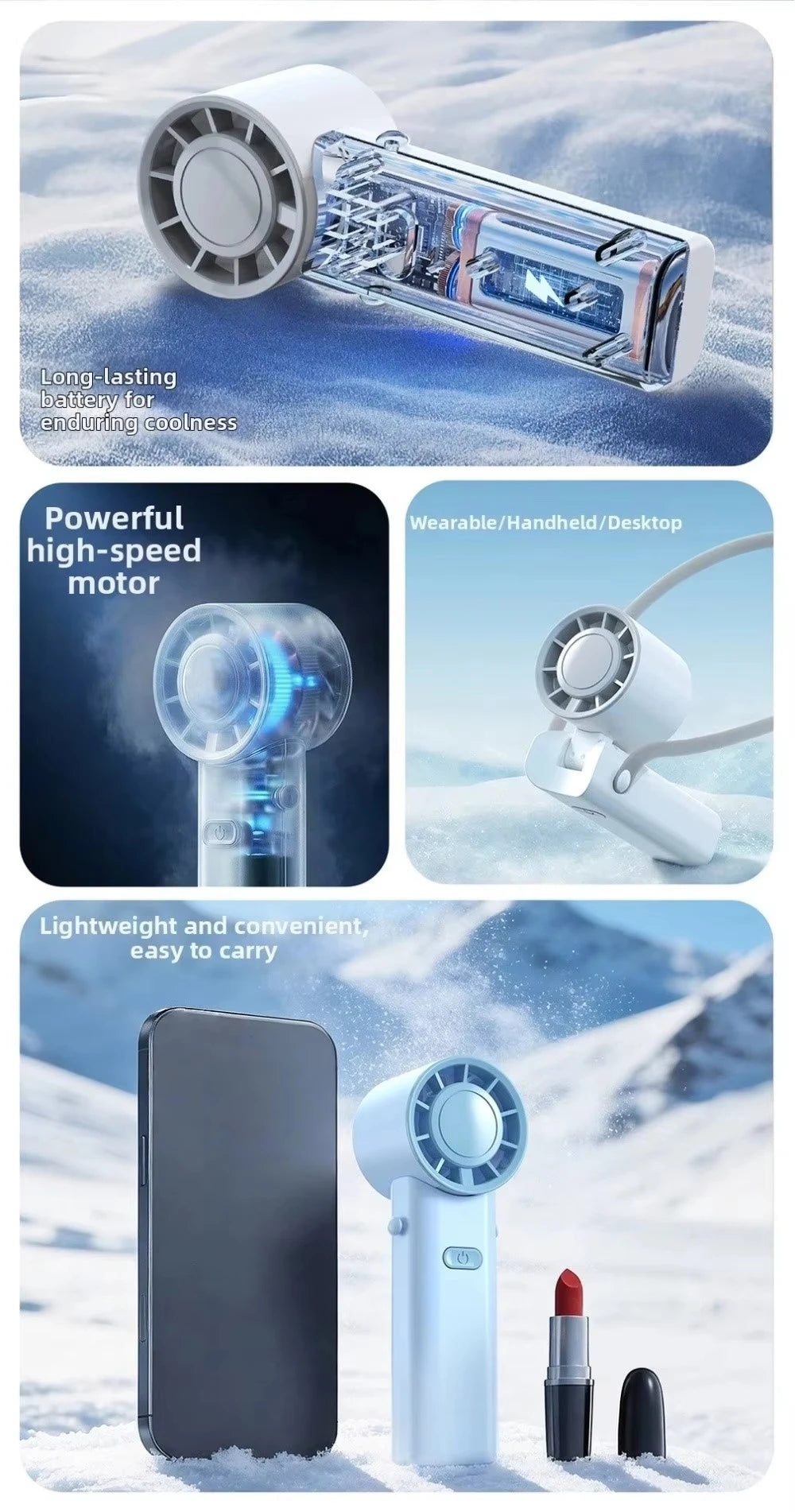Mini Portable Neck Fan Foldable USB Rechargeable Handheld Fan Hands-Free Cooling for Travel Outdoor Summer