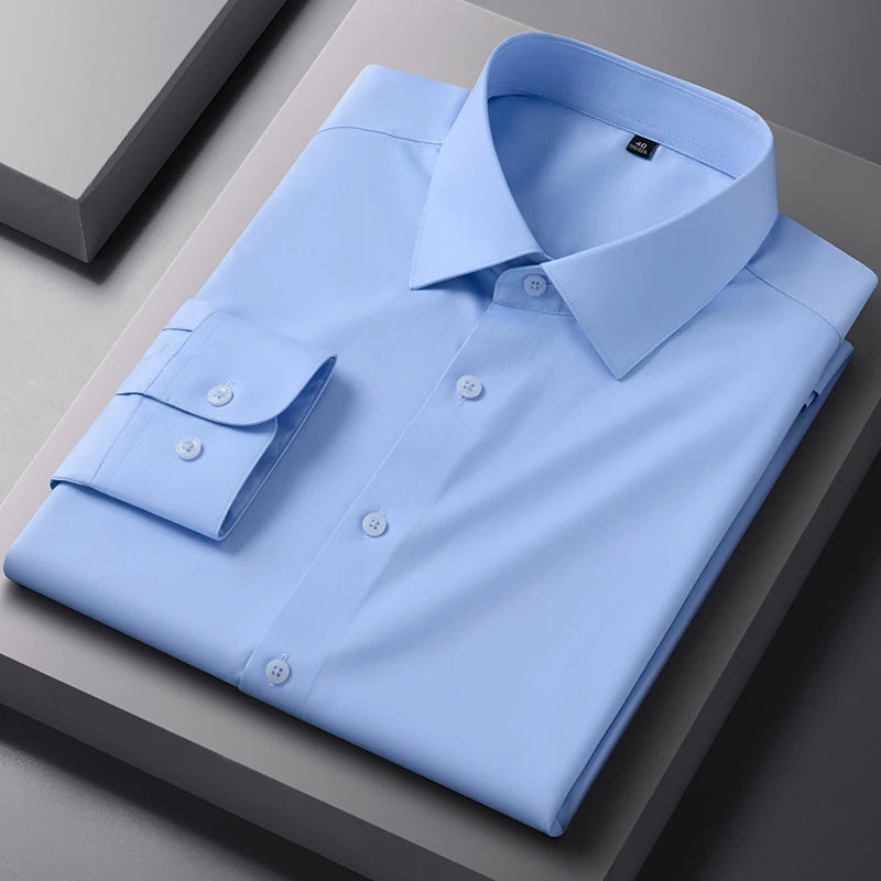 Bamboo Fiber AntiWrinkle Mens Long Sleeve Dress Shirt Slim Fit For Business Professionals