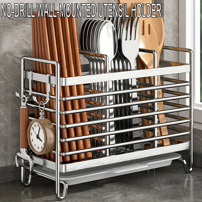 Soporte Utensilios Cocina Pared Sin Taladro Acero Inoxidable Organizador Ahorra Espacio Para Cubiertos De Cocina Ideal Para Espacios Pequeños