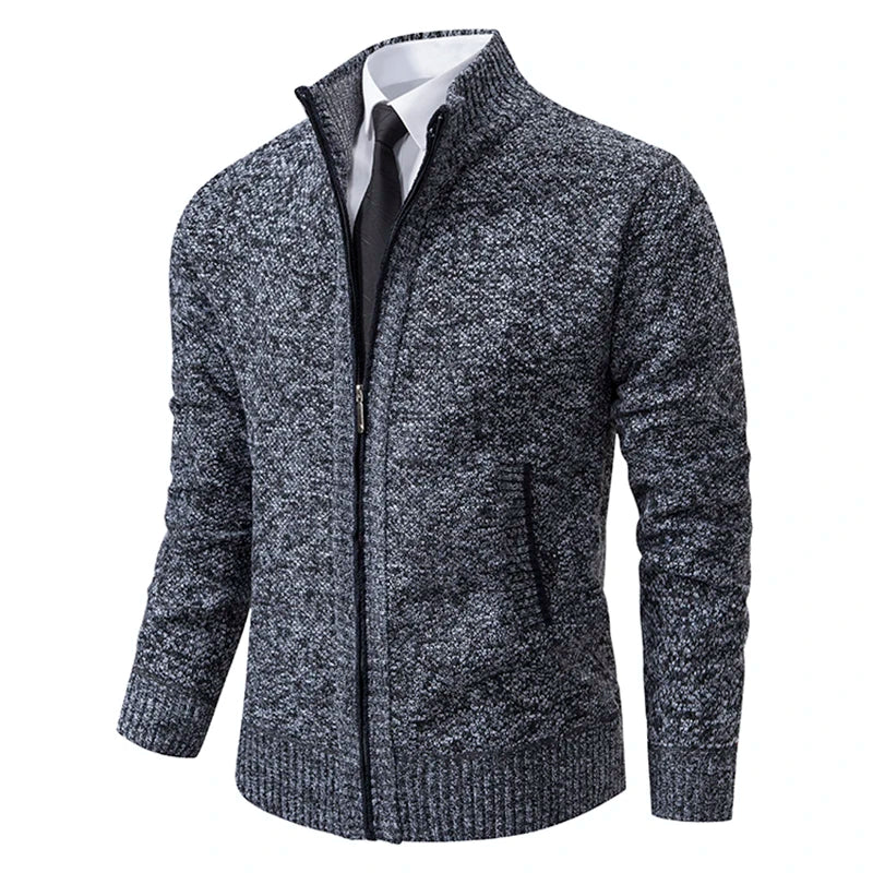 Men's Fleece Zip Cardigan Warm Stand Collar Jacket For Autumn Winter Solid Color Casual Sportswear For Men