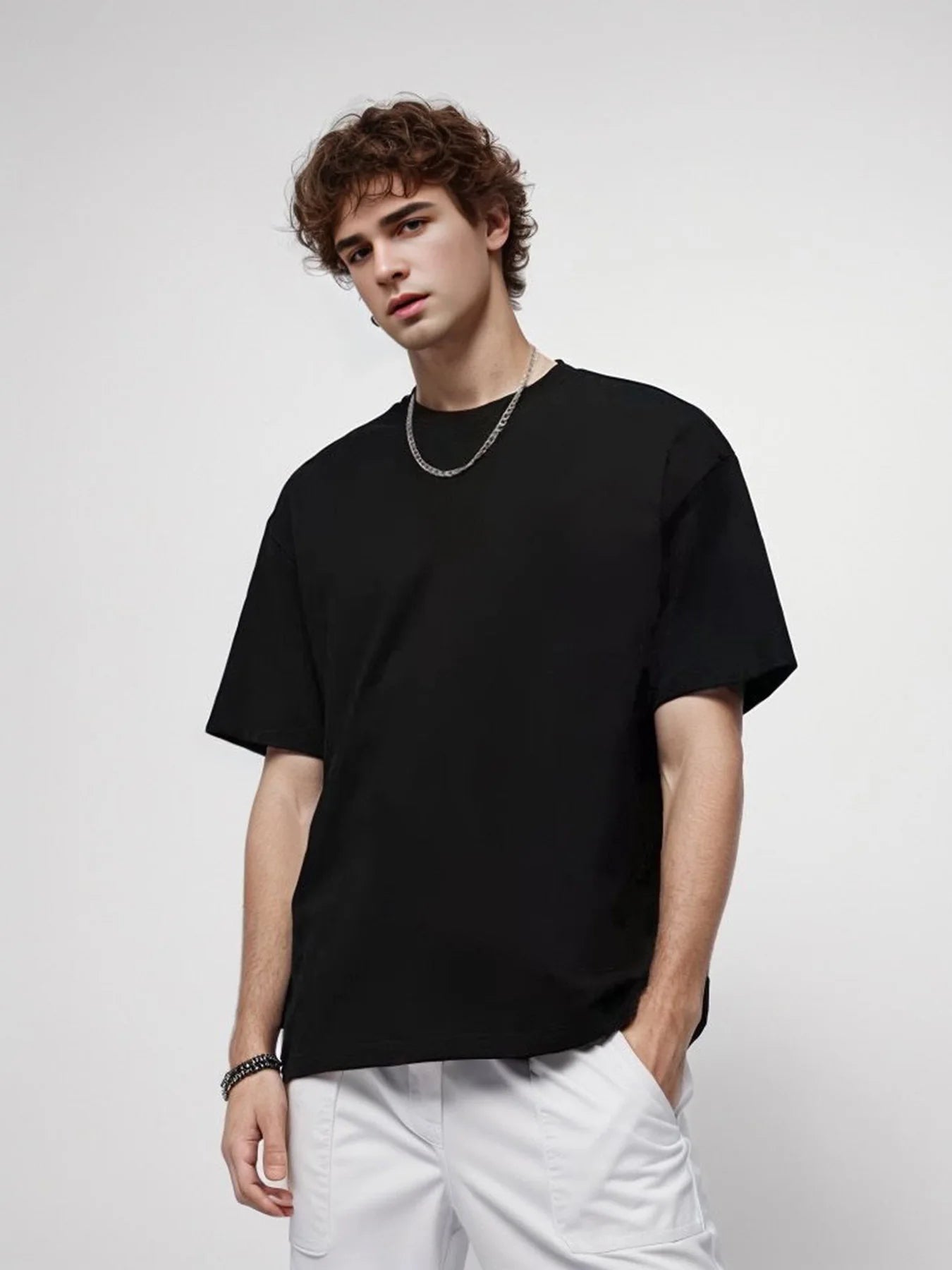 Mens Oversized 9.9oz Cotton Heavyweight Tee Short Sleeve Solid Color Casual For Men